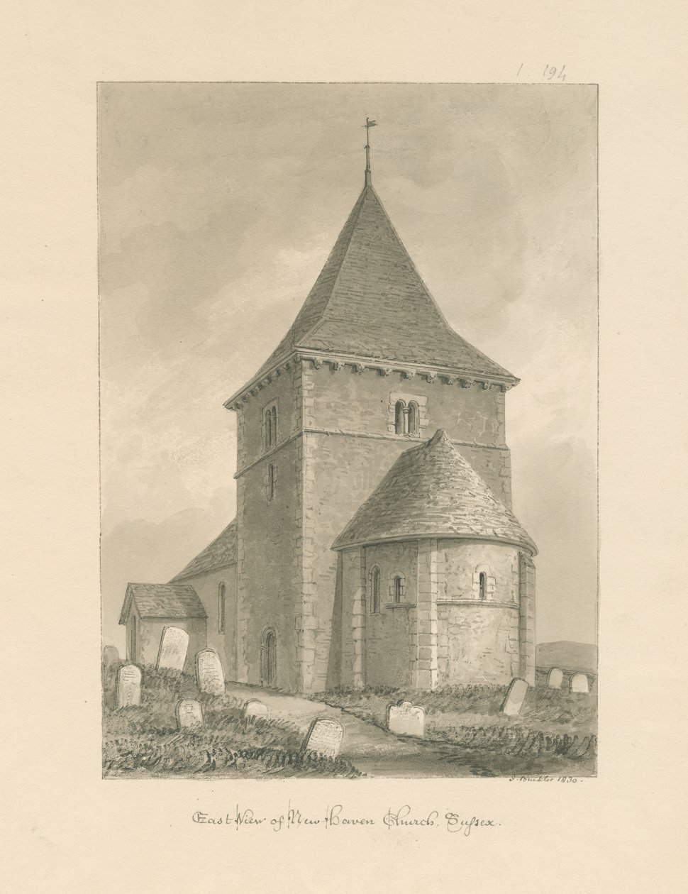 Sussex - Newhaven Kilisesi: sepya çizimi, 1830 by John Buckler