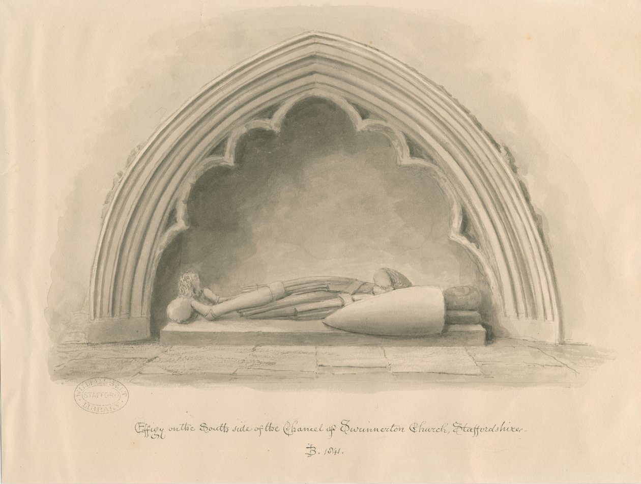 Swynnerton Kilisesi - Effigy: sepya yıkama çizimi, 1841 by John Buckler