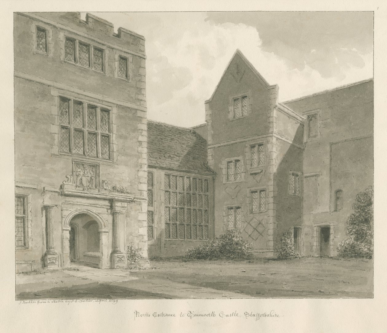 Tamworth Kalesi: sepya çizimi, Nisan 1849 by John Buckler