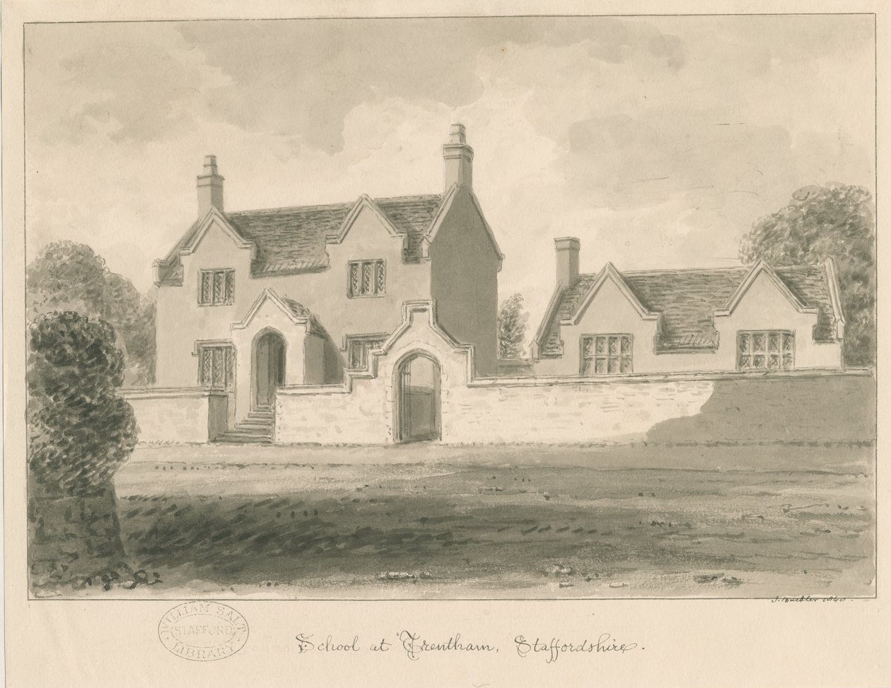 Trentham Okulu: sepya yıkama çizimi, 1840 by John Buckler