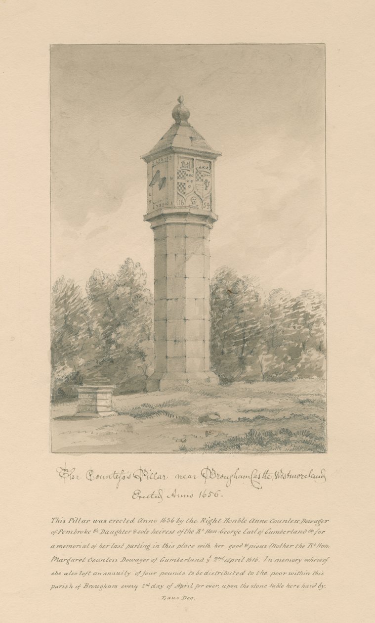 Westmorland - Brougham Kalesi - Kontes Sütunu: sepya çizimi, 1800 by John Buckler