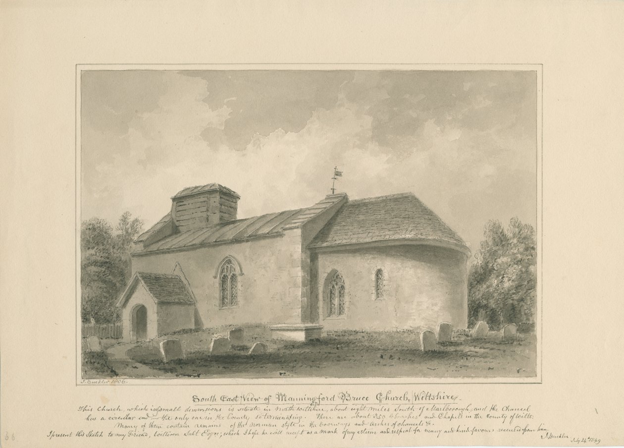 Wiltshire - Manningford Bruce Kilisesi: sepya çizimi, 1806 by John Buckler