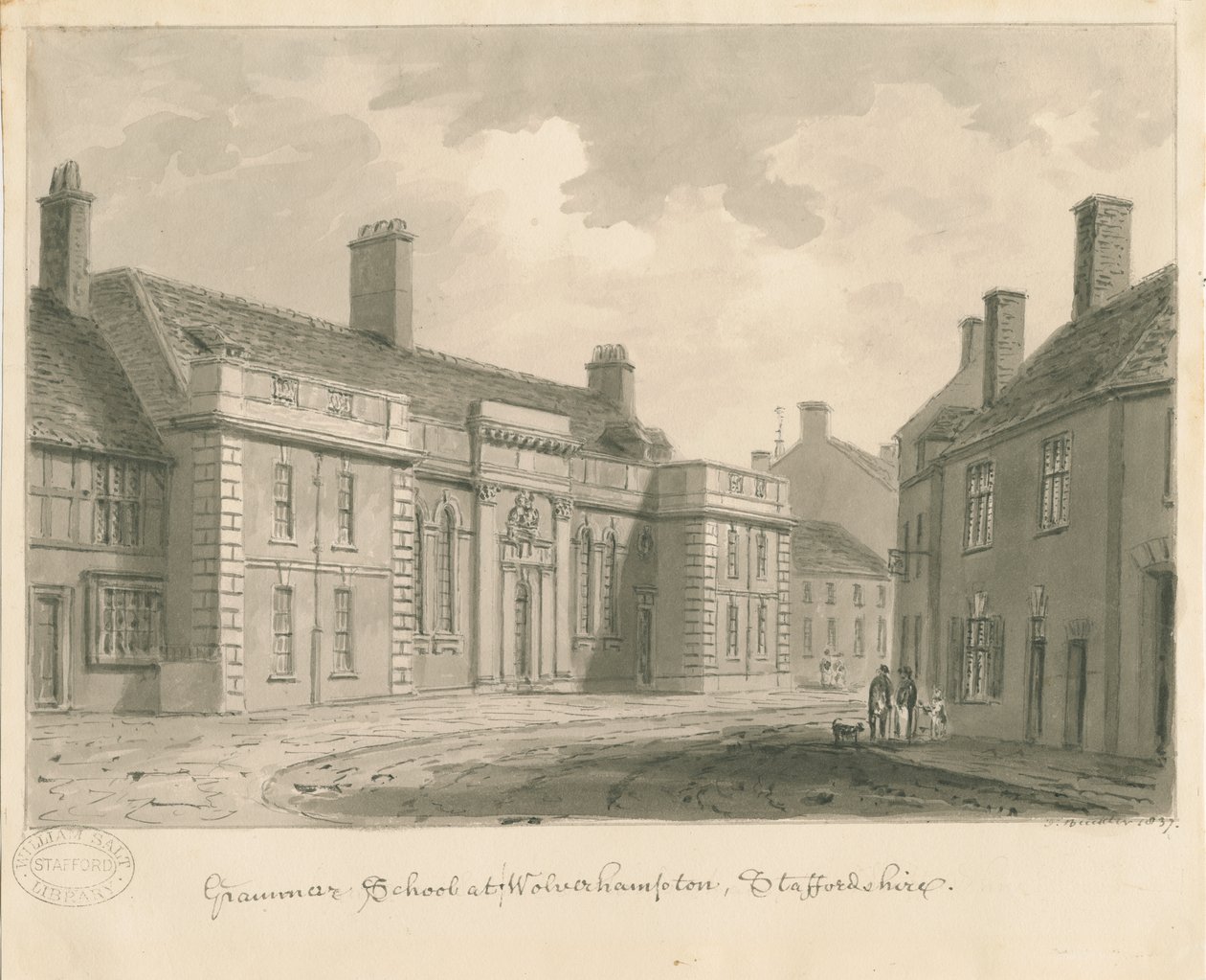 Wolverhampton - Gramer Okulu: sepya çizimi, 1837 by John Buckler