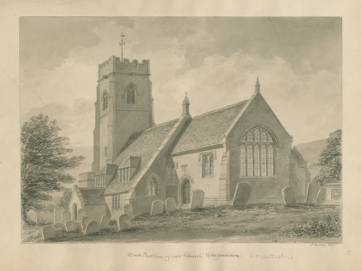 Worcestershire - Clent Kilisesi: sepya çizimi, 1847 by John Buckler