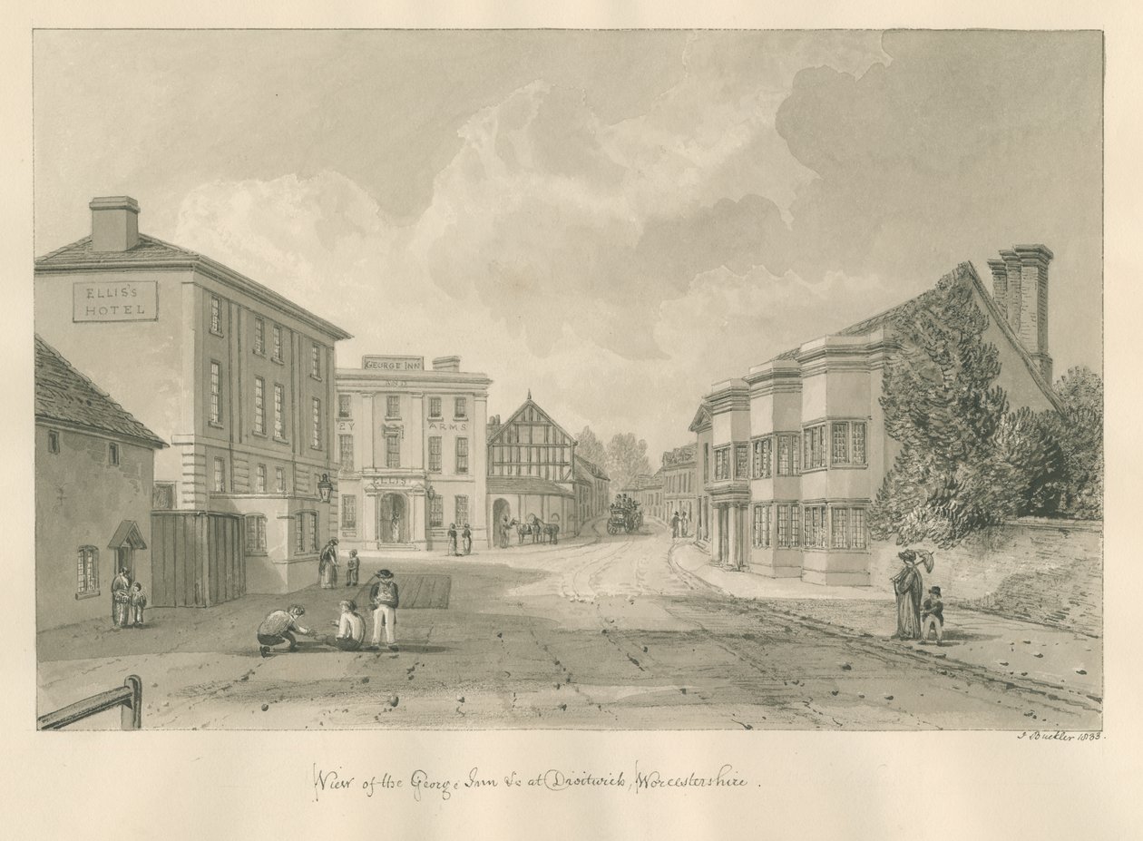 Worcestershire - Droitwich - George Inn: sepya çizimi, 1833 by John Buckler