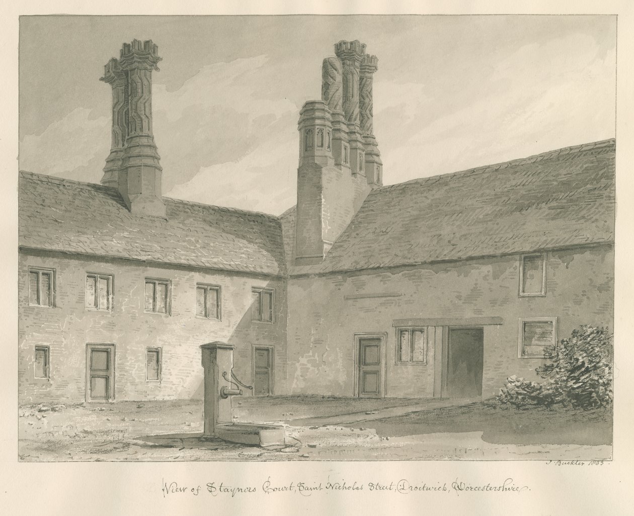 Worcestershire - Droitwich - Staynors Court: sepya çizimi, 1833 by John Buckler