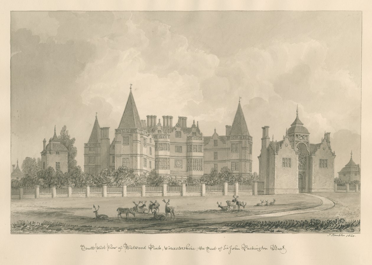 Worcestershire - Westwood Park: sepya çizimi, 1820 by John Buckler