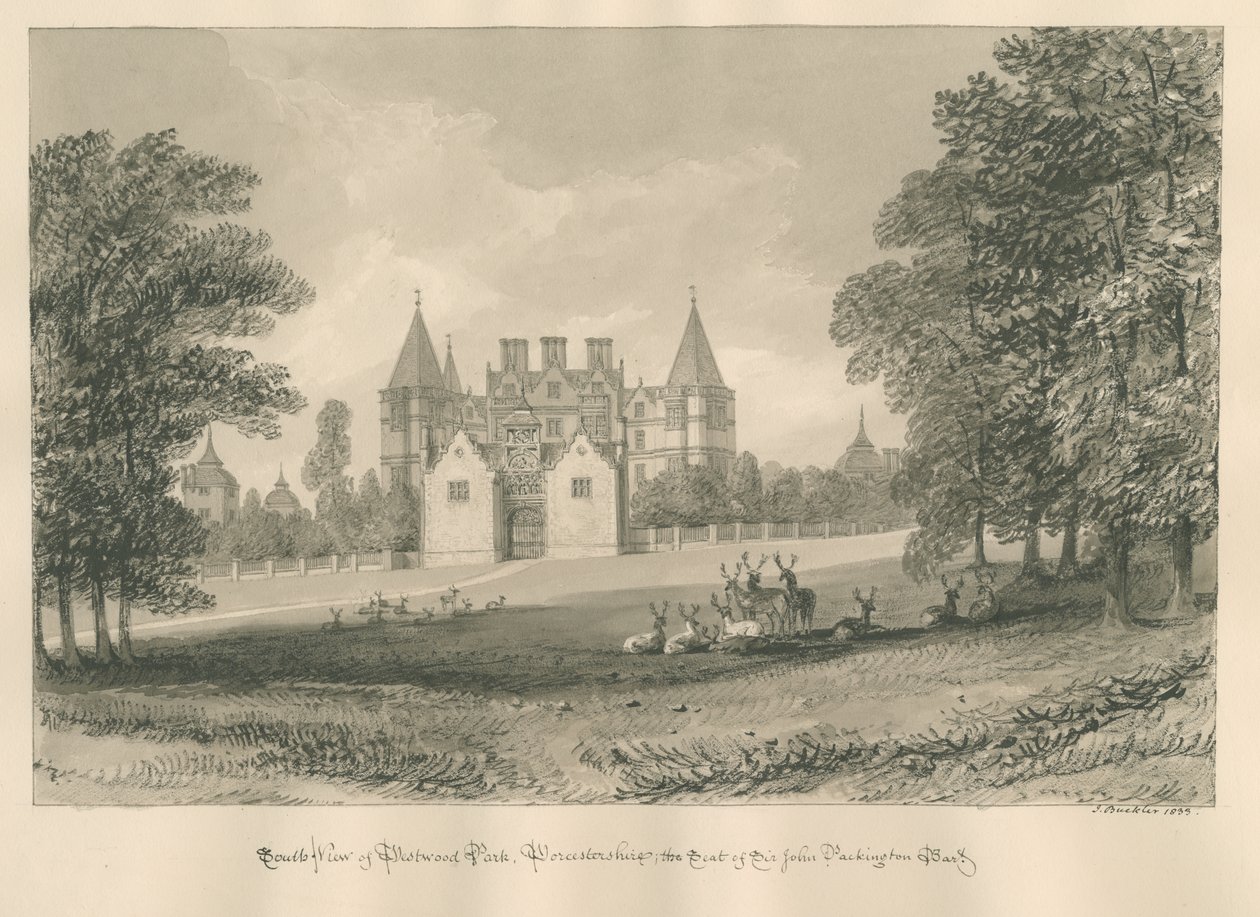 Worcestershire - Westwood Park: sepya çizimi, 1833 by John Buckler