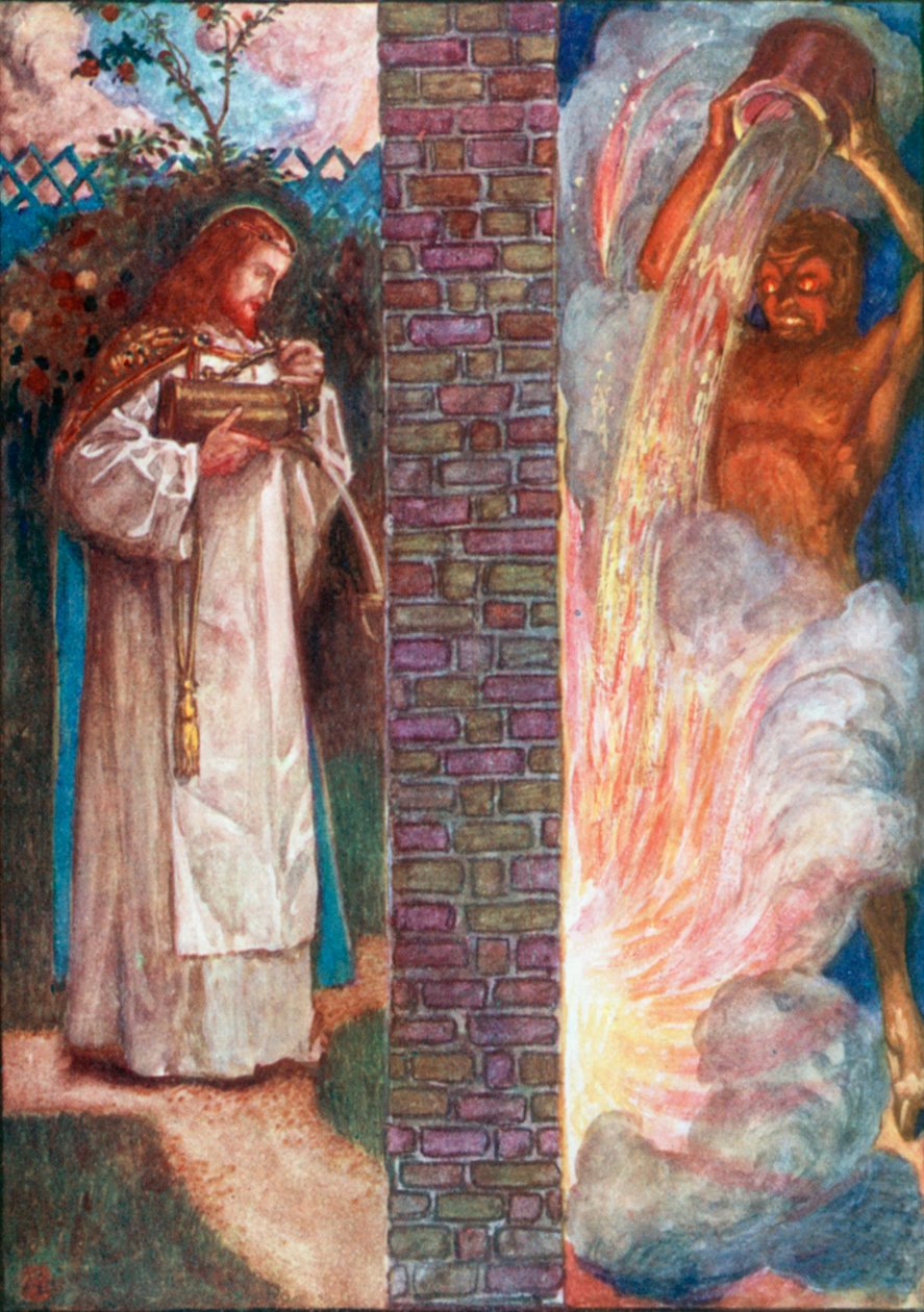 İsa ve Şeytan (renkli taş baskı) by John Byam Liston Shaw