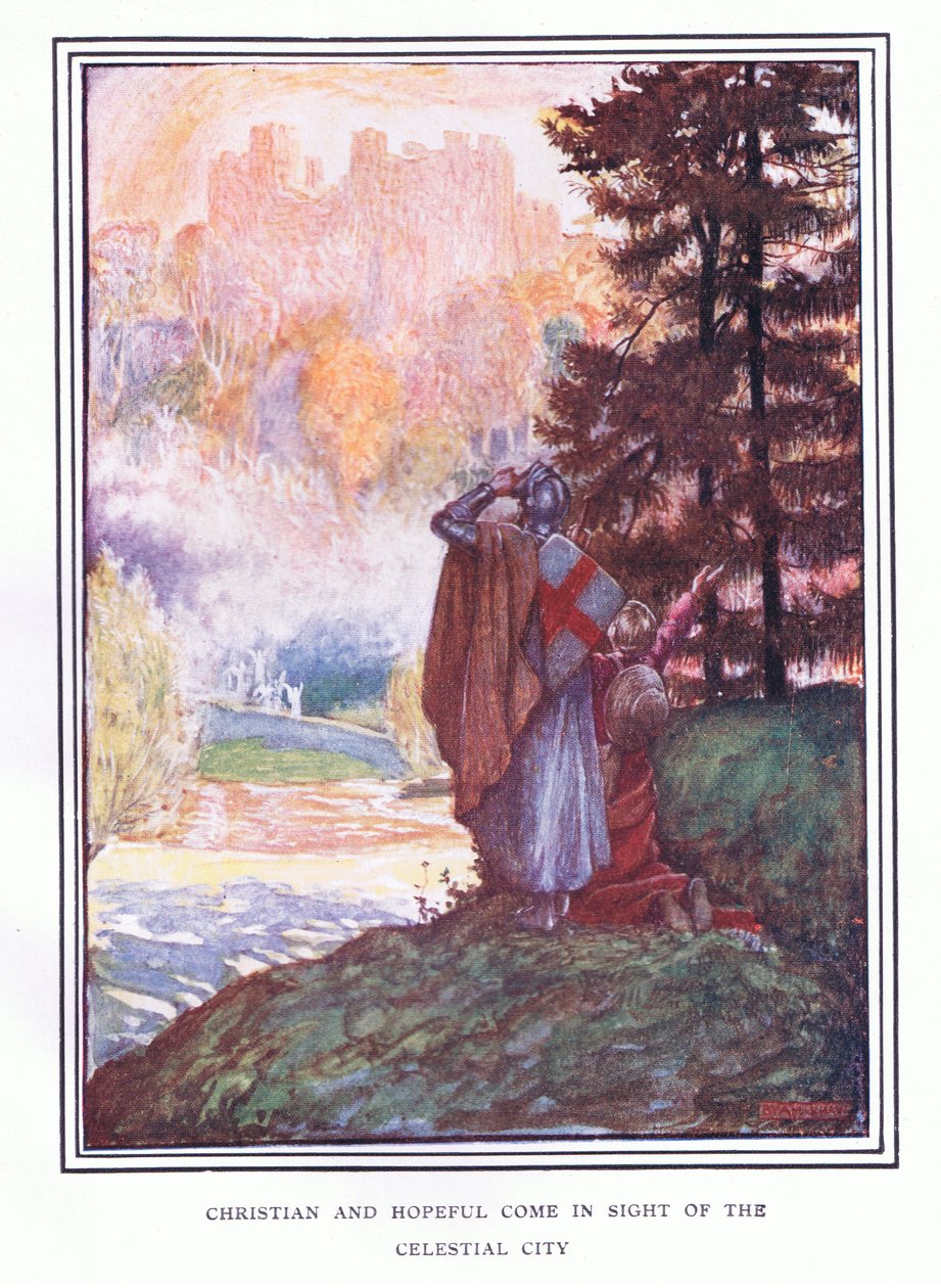 Hristiyan ve umutlu, göksel şehrin görüşüne geliyor by John Byam Liston Shaw