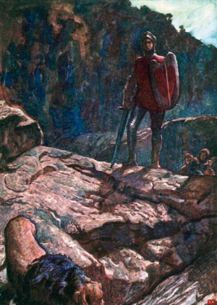 Büyük Yürek Aslanı Geri Sürüyor (renkli taş baskı) by John Byam Liston Shaw