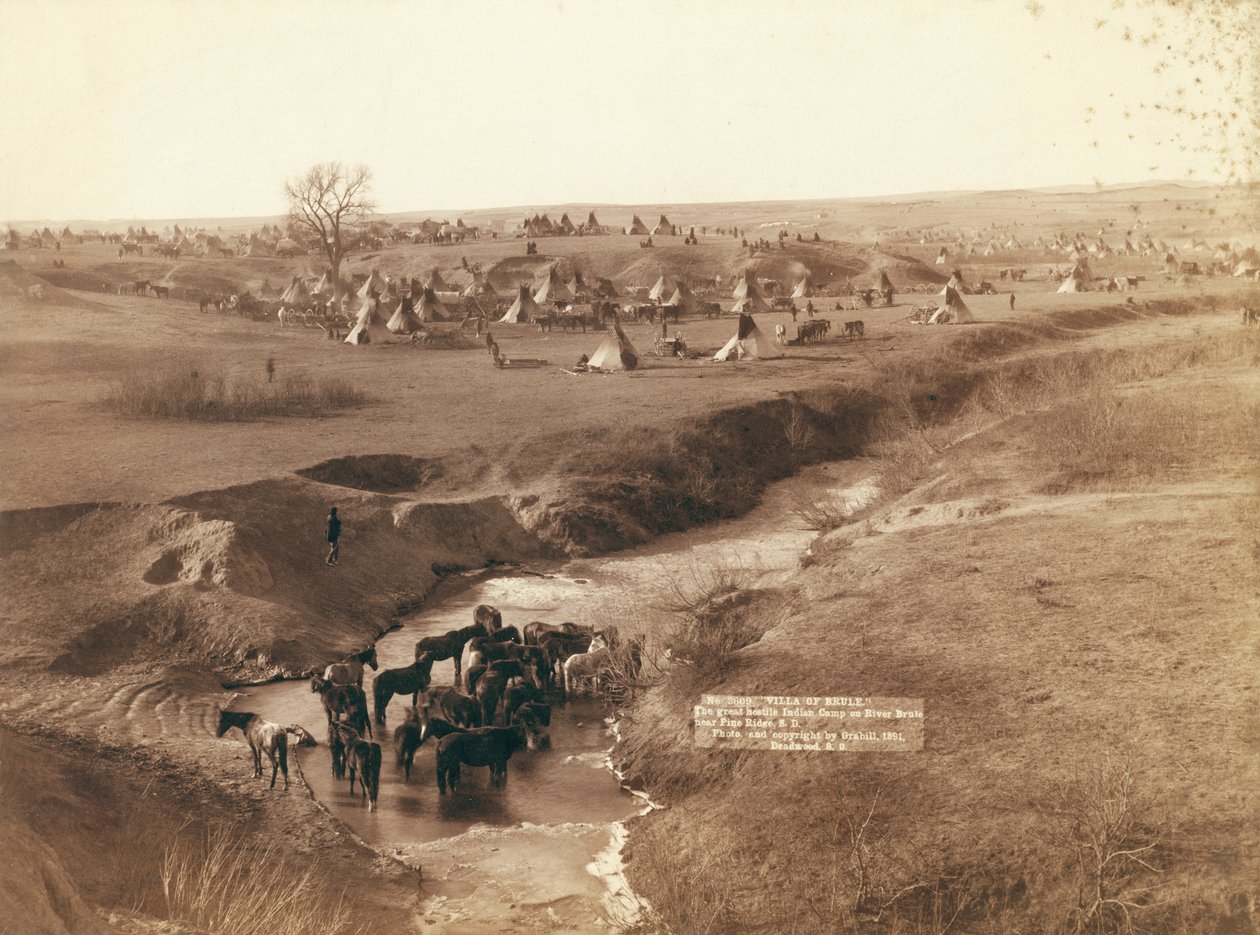 Pine Ridge yakınlarındaki Brule Nehri üzerindeki büyük düşman Kızılderili kampı by John C. H. Grabill