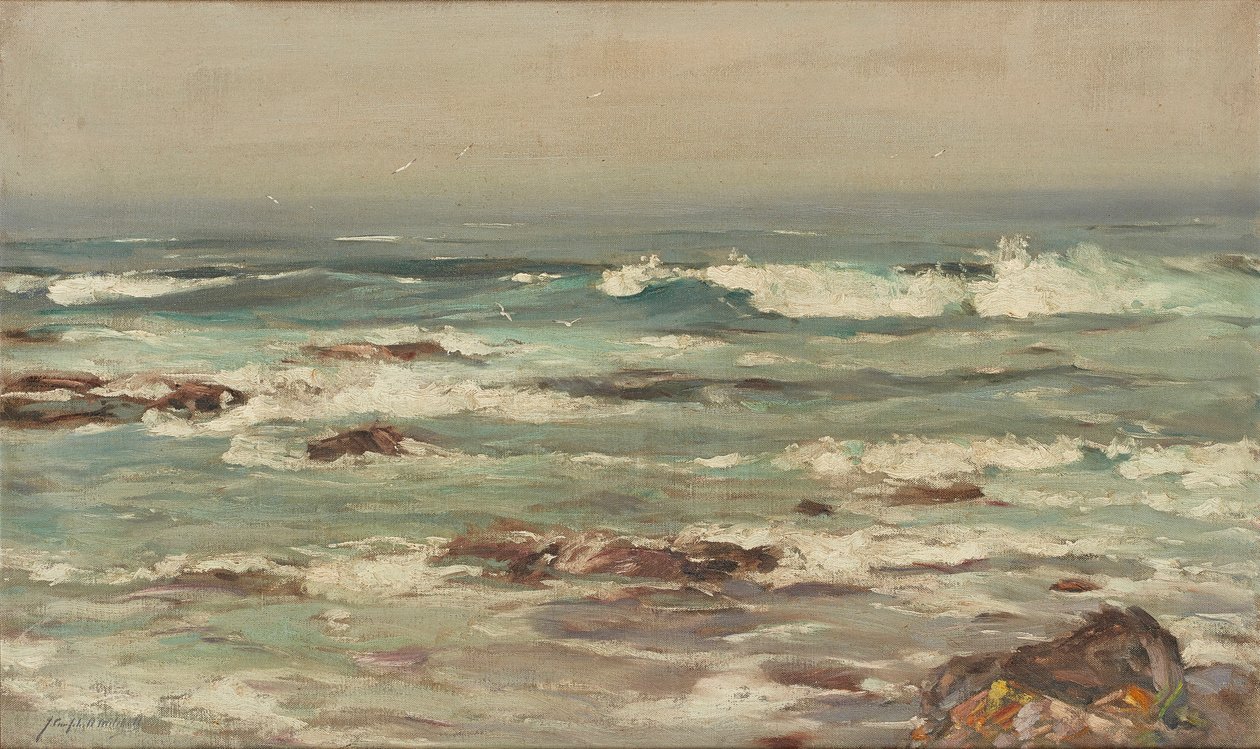 Issız Bir Sahilde Kırılan Dalgalar (tuval üzerine yağlı boya) by John Campbell Mitchell