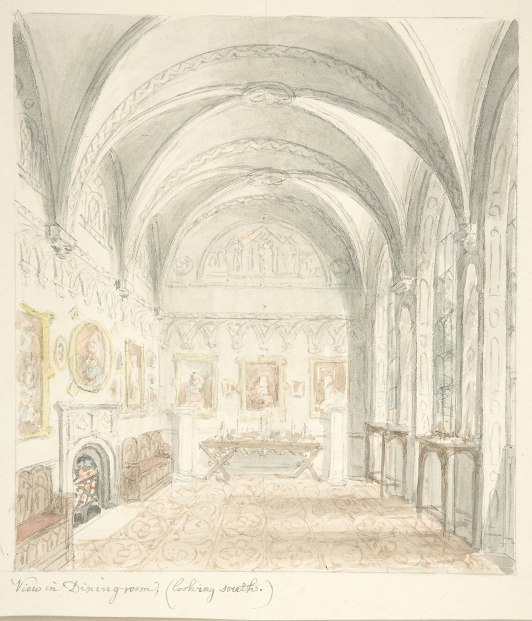 Lea Castle, Worcestershire, Yemek Odası Güneye Bakıyor, ca. 1816. by John Carter.