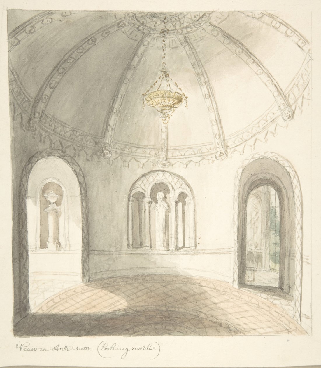 Lea Castle, Worcestershire, Giriş Odasında Görünüm, Kuzeye Bakış, ca. 1816. by John Carter.