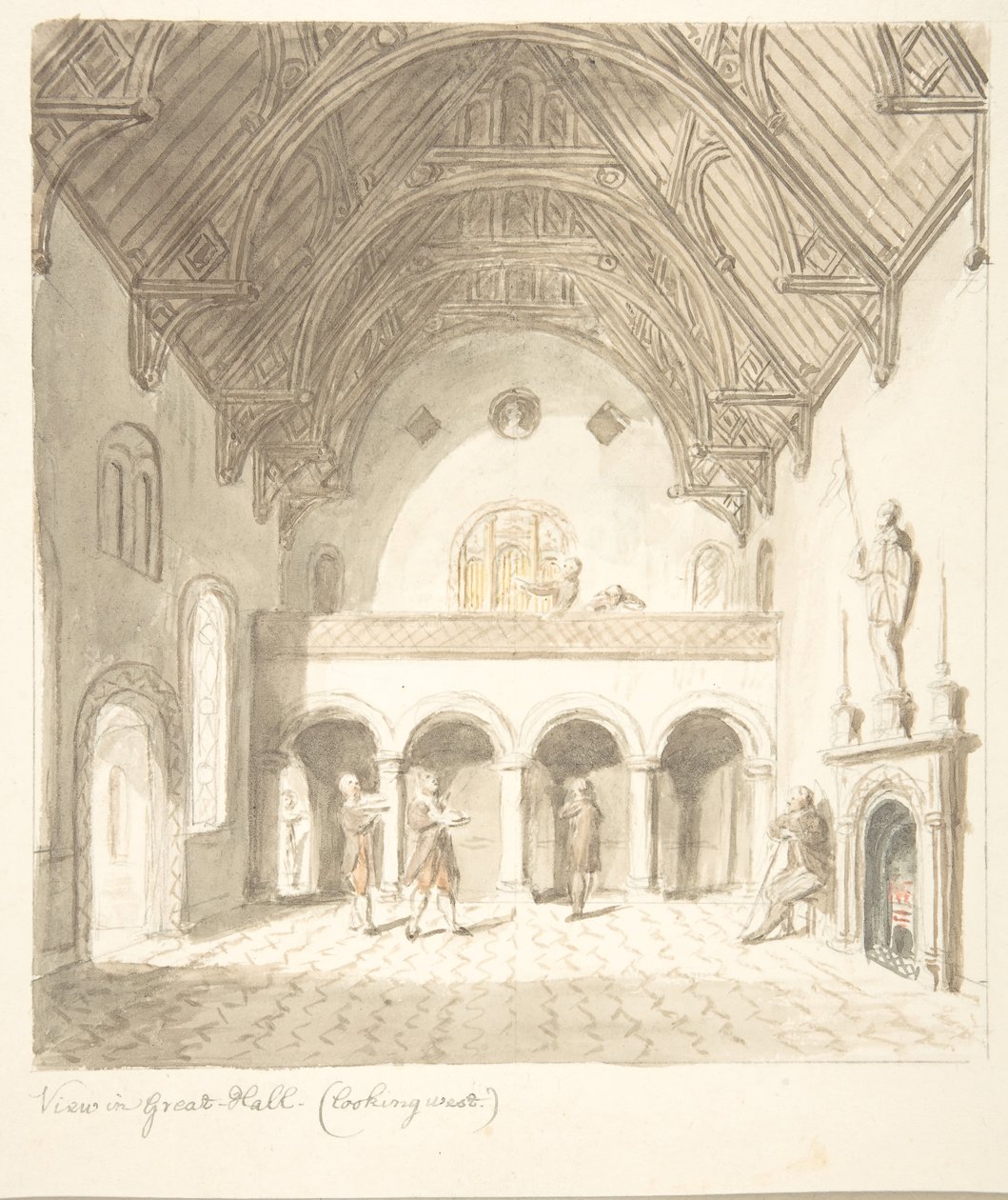 Lea Castle, Worcestershire, Büyük Salonda Görünüm, Batıya Bakış, ca. 1816. by John Carter.