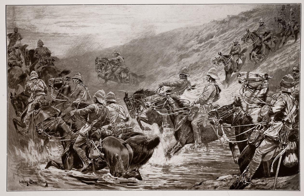 The Dash for Kimberley - 10th Hussars Crossing Klip Drift, G.D. Giles (fl.1890) tarafından yapılan bir çizimden sonra by John Charlton