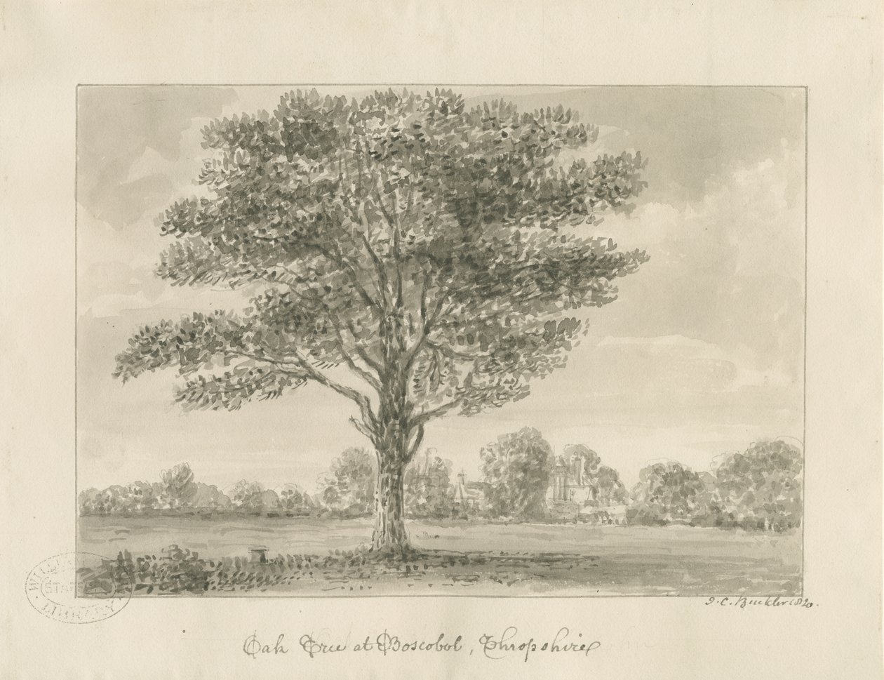 Boscobel - Royal Oak : sepya çizimi, 1820 by John Chessell Buckler