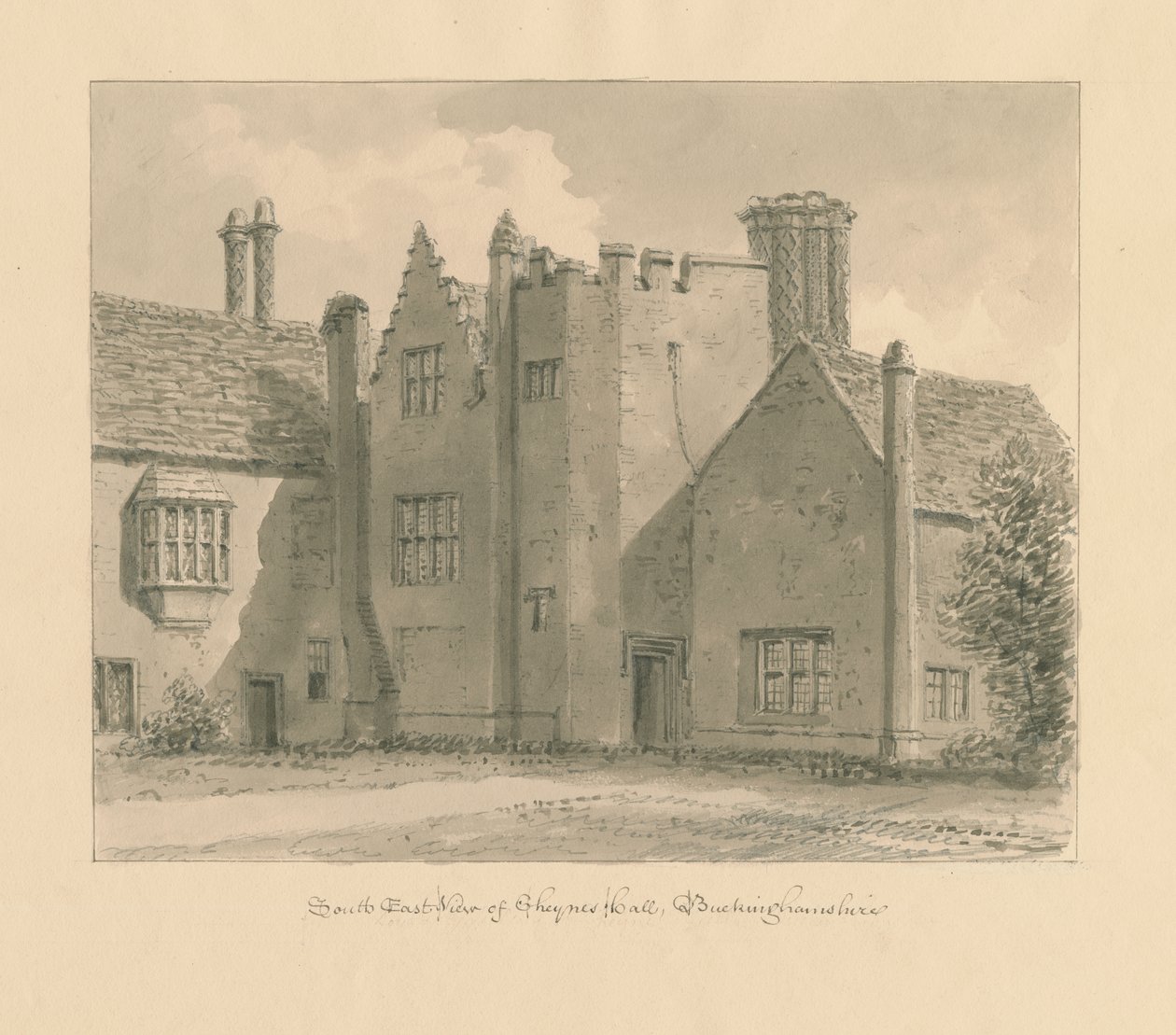 Buckinghamshire - Chenies Salonu: sepya çizimi, 1824 by John Chessell Buckler