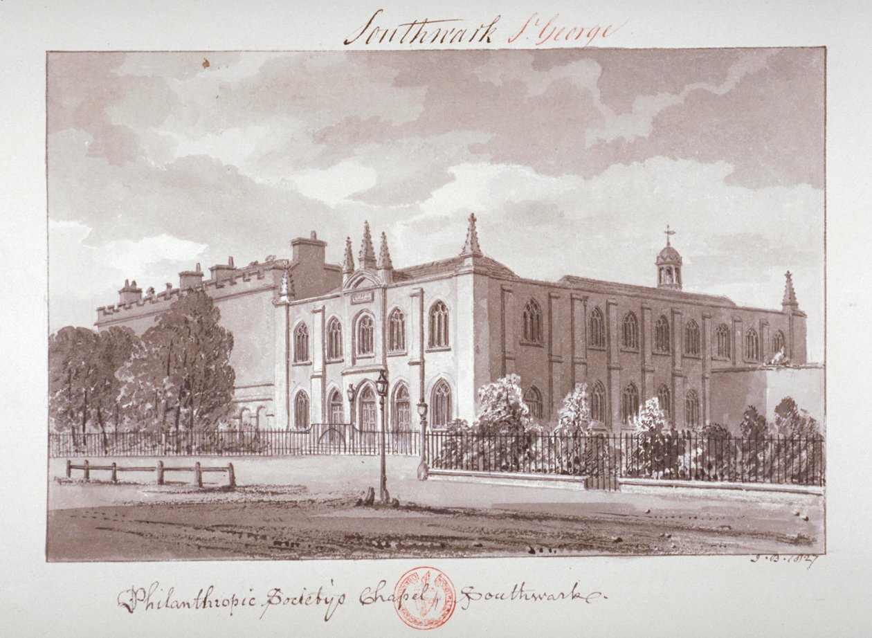 Hayırsever Toplum Kurumuna ait Şapel, London Road, Southwark, Londra, 1827 by John Chessell Buckler