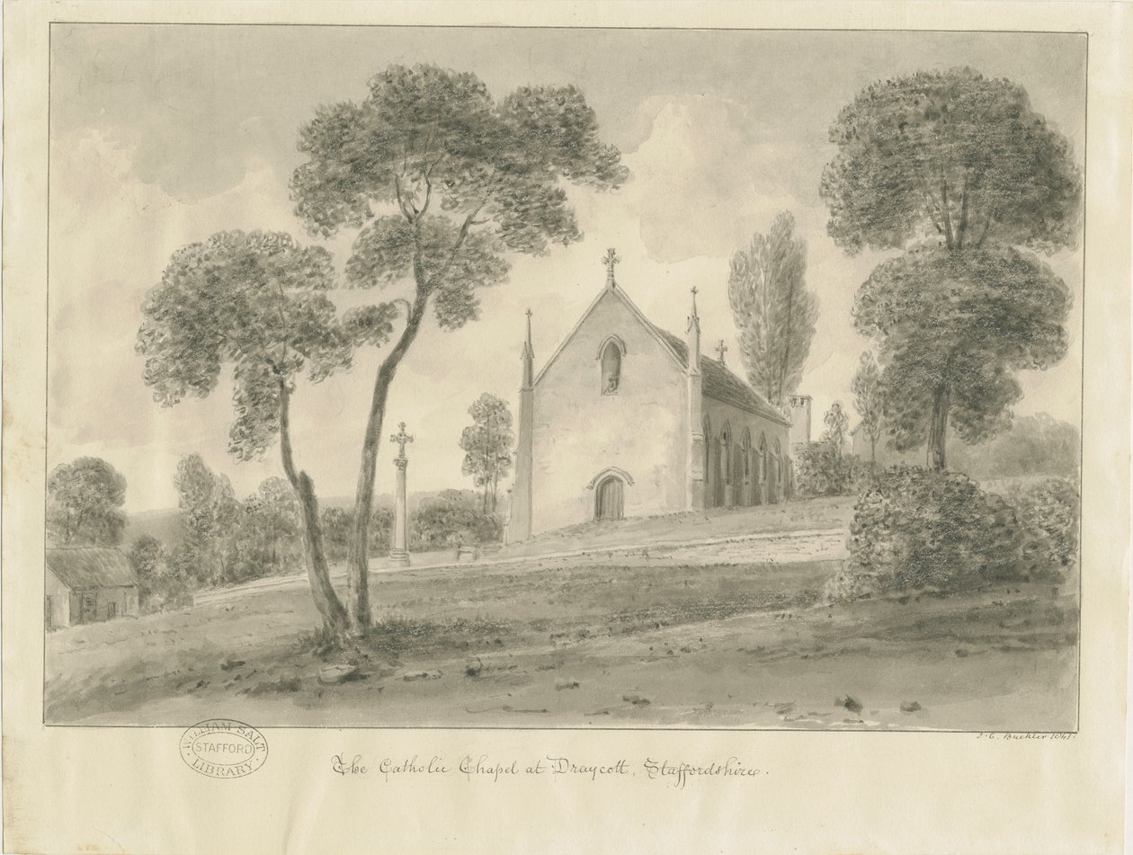 Cresswell - Draycott-in-the-Moors Katolik Şapeli: sepya çizimi, 1841 by John Chessell Buckler