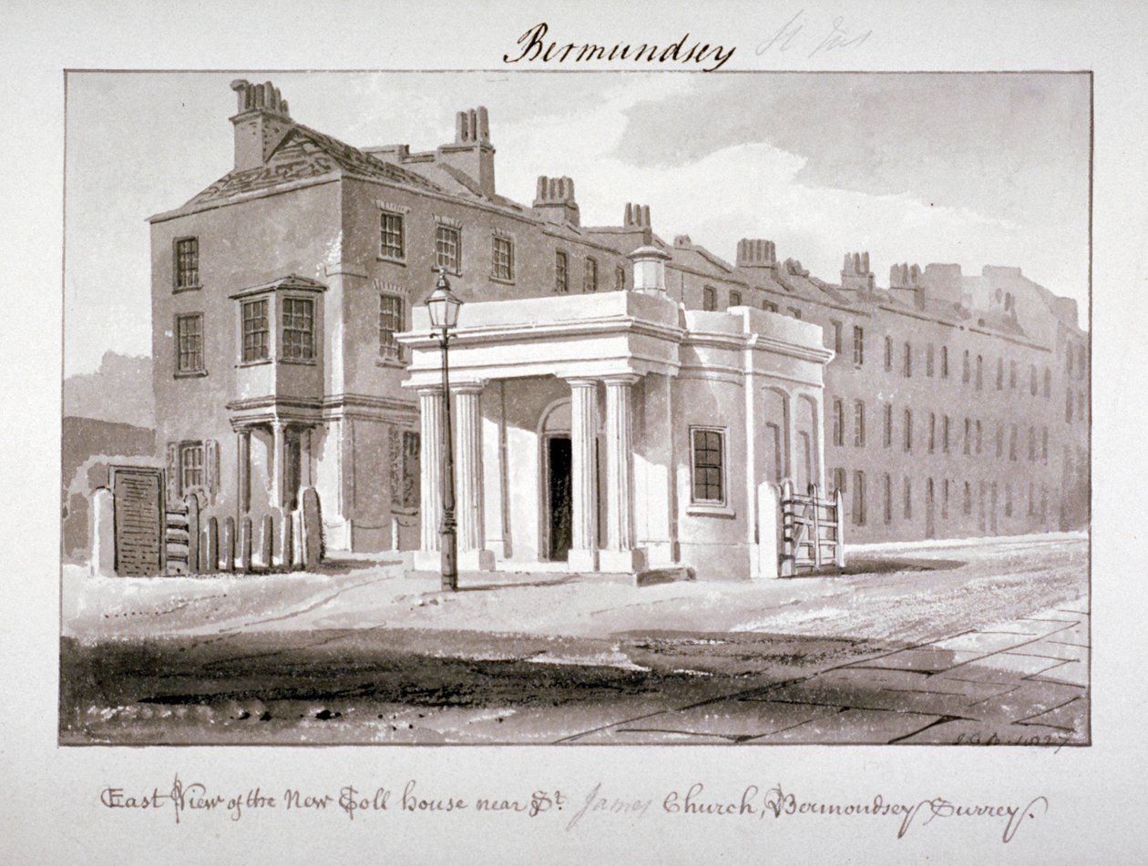 St James Kilisesi yakınlarındaki yeni paralı evin doğu görünümü, Bermondsey, Londra, 1827. by John Chessell Buckler