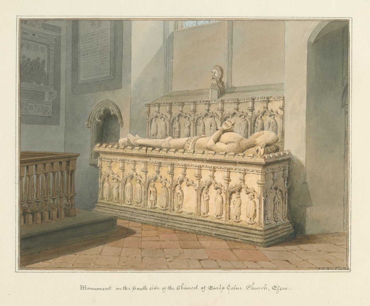 Essex - Earls Colne Kilisesi - Anıt, 1824 by John Chessell Buckler