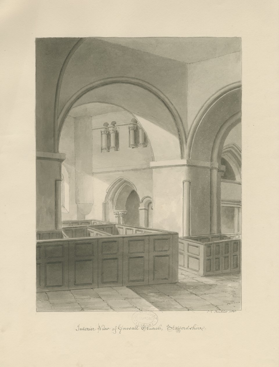 Forton - Aqualate Salonu: gravür, nd [1653-1686] (baskı) by John Chessell Buckler