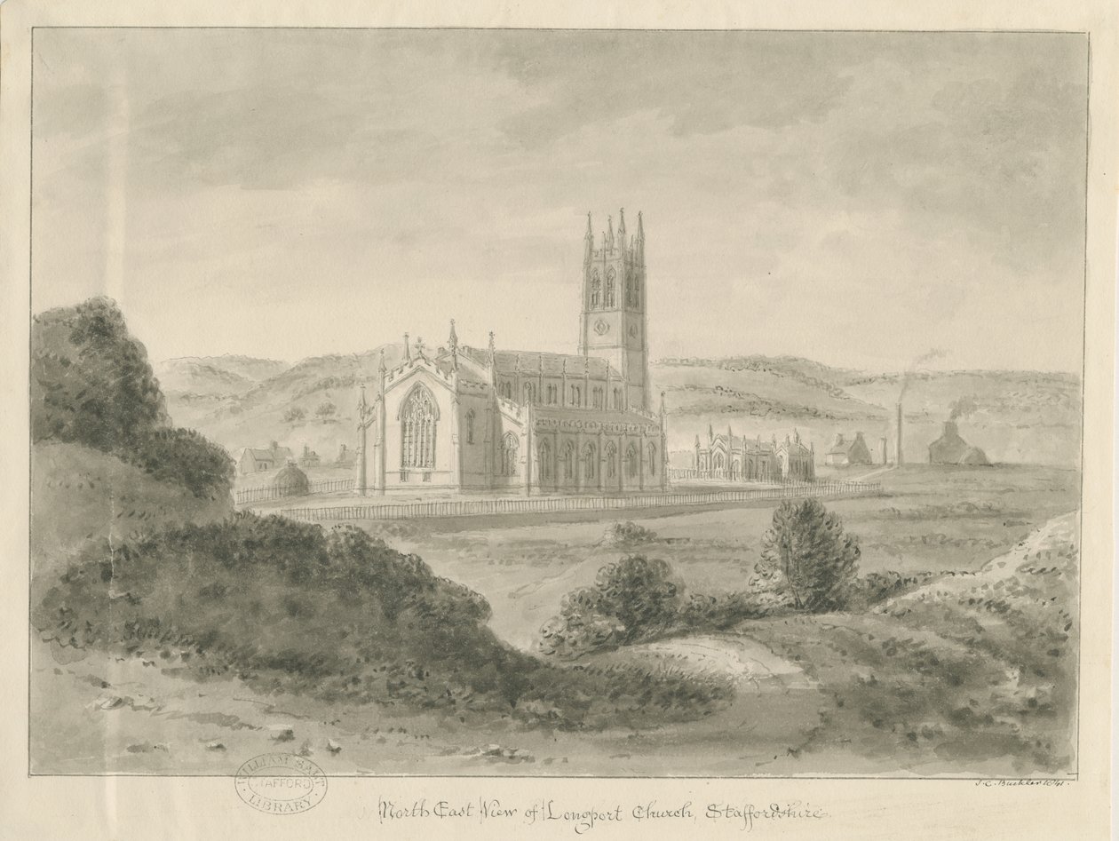 Longport Kilisesi - St. Paul"s: sepya çizimi, 1841 by John Chessell Buckler
