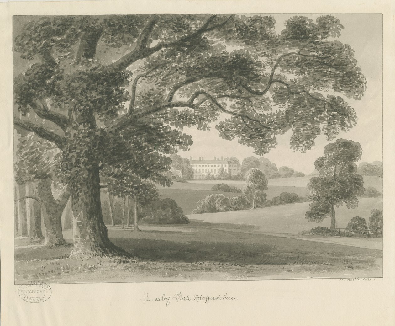 Loxley Park: sepya çizimi, 1841 by John Chessell Buckler