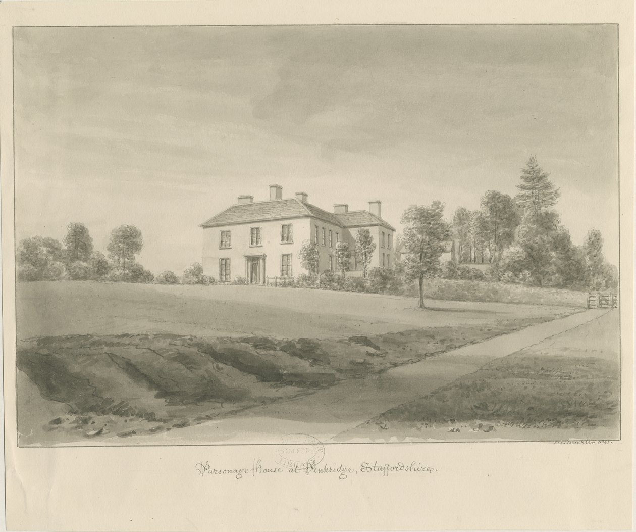 Penkridge - Parsonage House: sepya çizimi by John Chessell Buckler