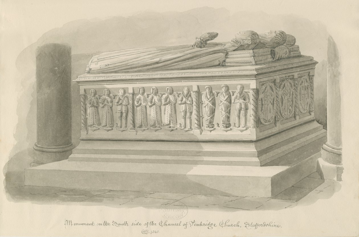 Penkridge Kilisesi - [Edward Littleton] Mezarı: sepya çizimi by John Chessell Buckler