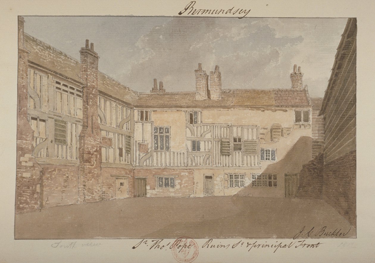 ಬರ್ಮಾಂಡ್ಸೆ ಹೌಸ್ನ ಅವಶೇಷಗಳ ದಕ್ಷಿಣ ನೋಟ, 1827 ಟರ್ಕ್ by John Chessell Buckler