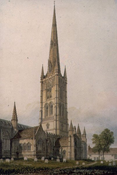 St. Wulfram Kilisesi, Grantham (kağıt üzerine sulu boya) by John Chessell Buckler