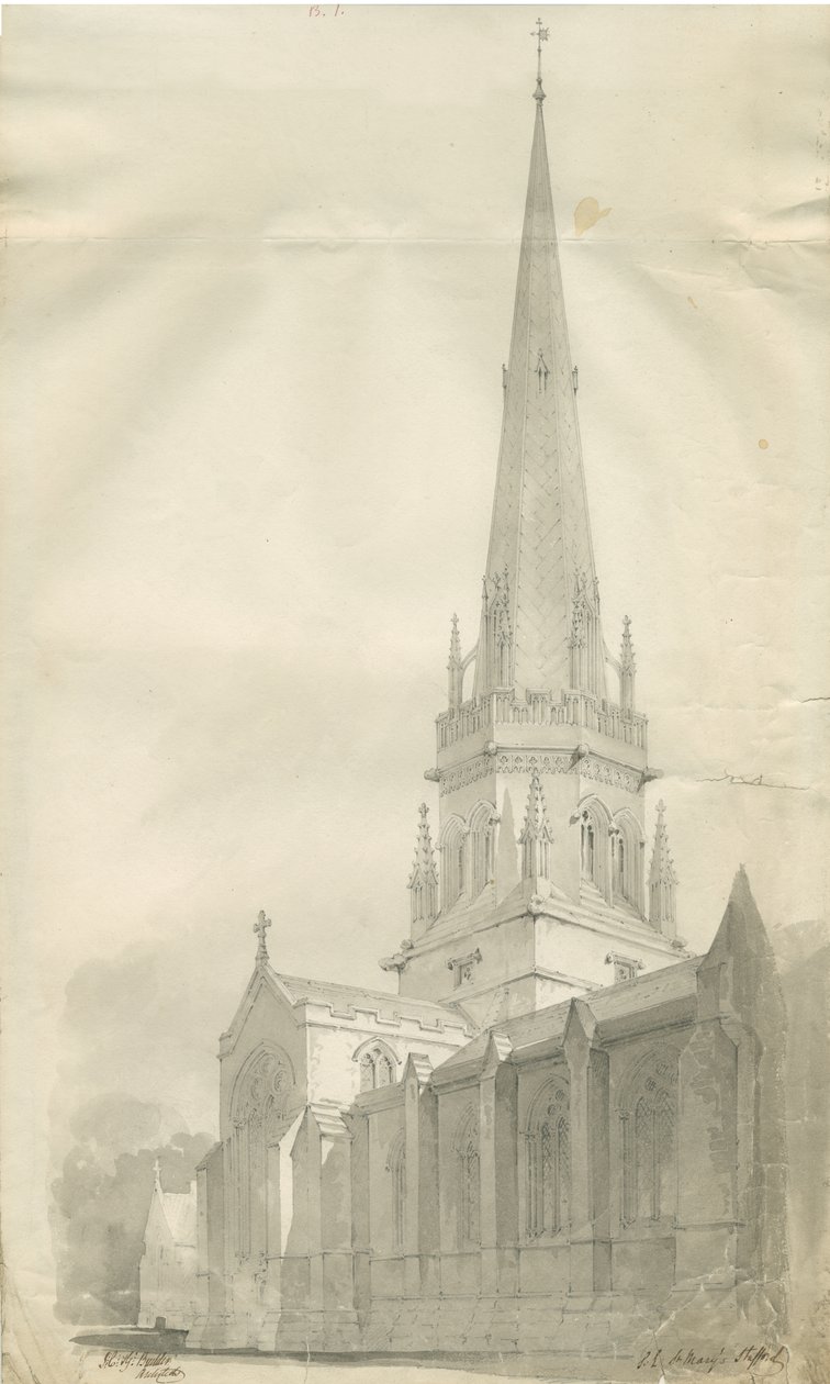 Stafford - St. Mary Kilisesi: sepya çizimi, nd [1841] (çizim) by John Chessell Buckler