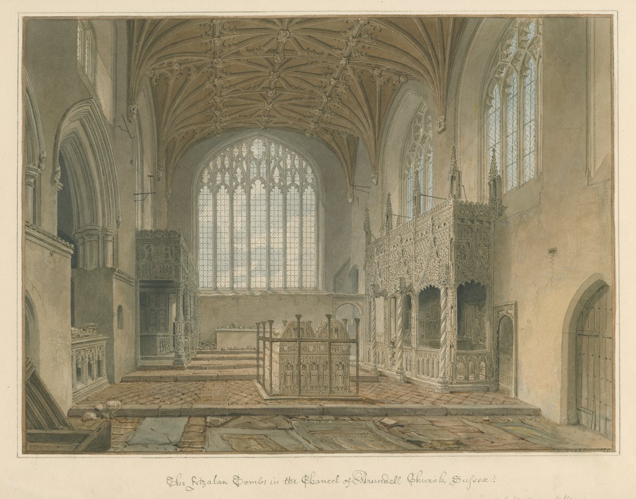 Sussex - Arundel Kilisesi - Fitzalan Mezarları, 1825 by John Chessell Buckler