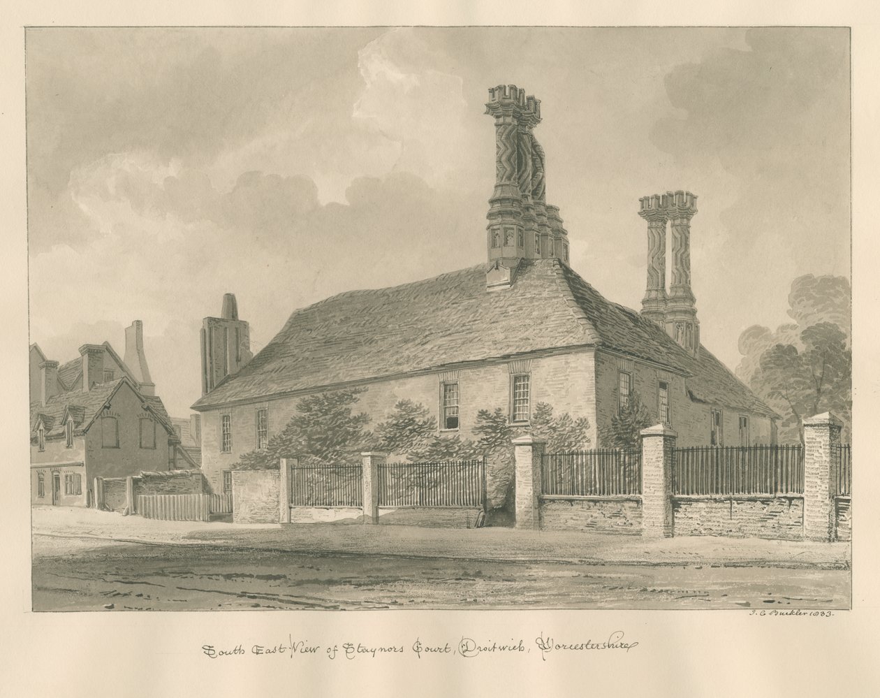 Worcestershire - Droitwich - Staynors Court: sepya çizimi, 1833 by John Chessell Buckler