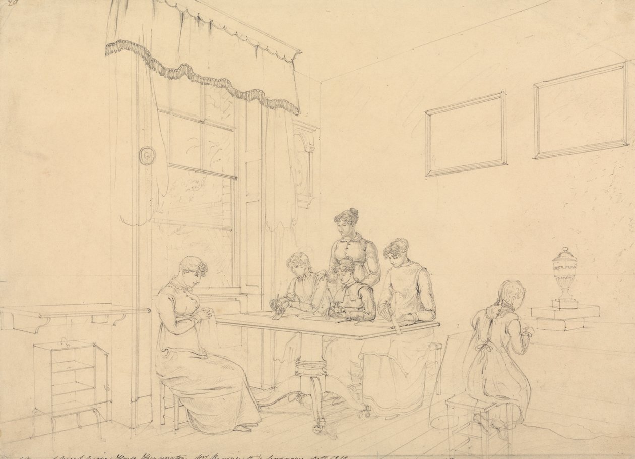 Great Grove House, Kensington'da Bir Oda, Bayan Bavizzetti'nin Ruhban Okulu by John Claude Nattes