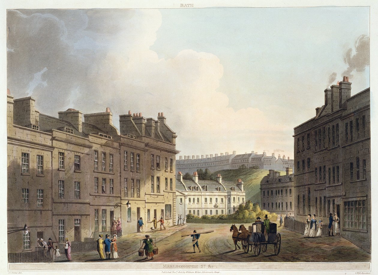 John Hill (1770-1850) pub tarafından oyulmuş 'Bath Illustrated by a Series of Views'dan Marlborough Caddesi. William Miller tarafından, 1805 (aquatint) by John Claude Nattes