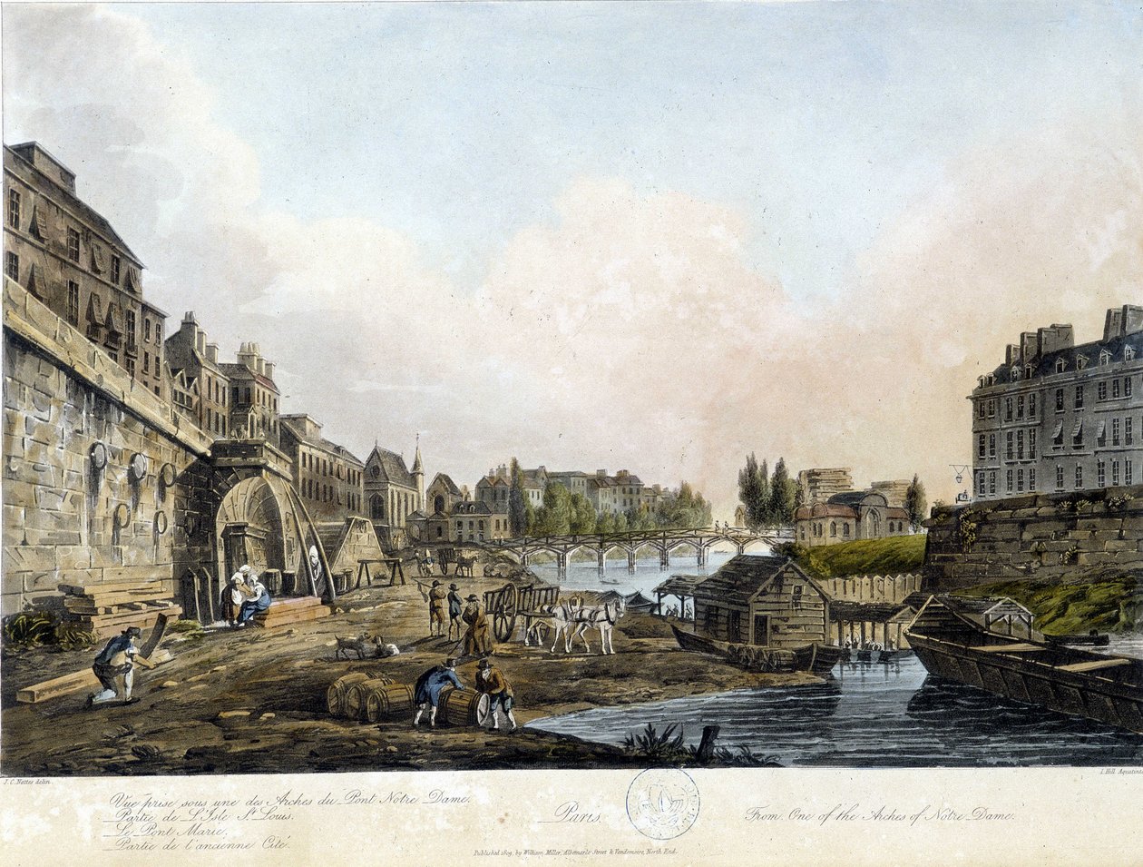Paris: Notre-Dame Pont Görünümü - “Paris vu par J.C. Mats”, ed. Miller, Londra by John Claude Nattes