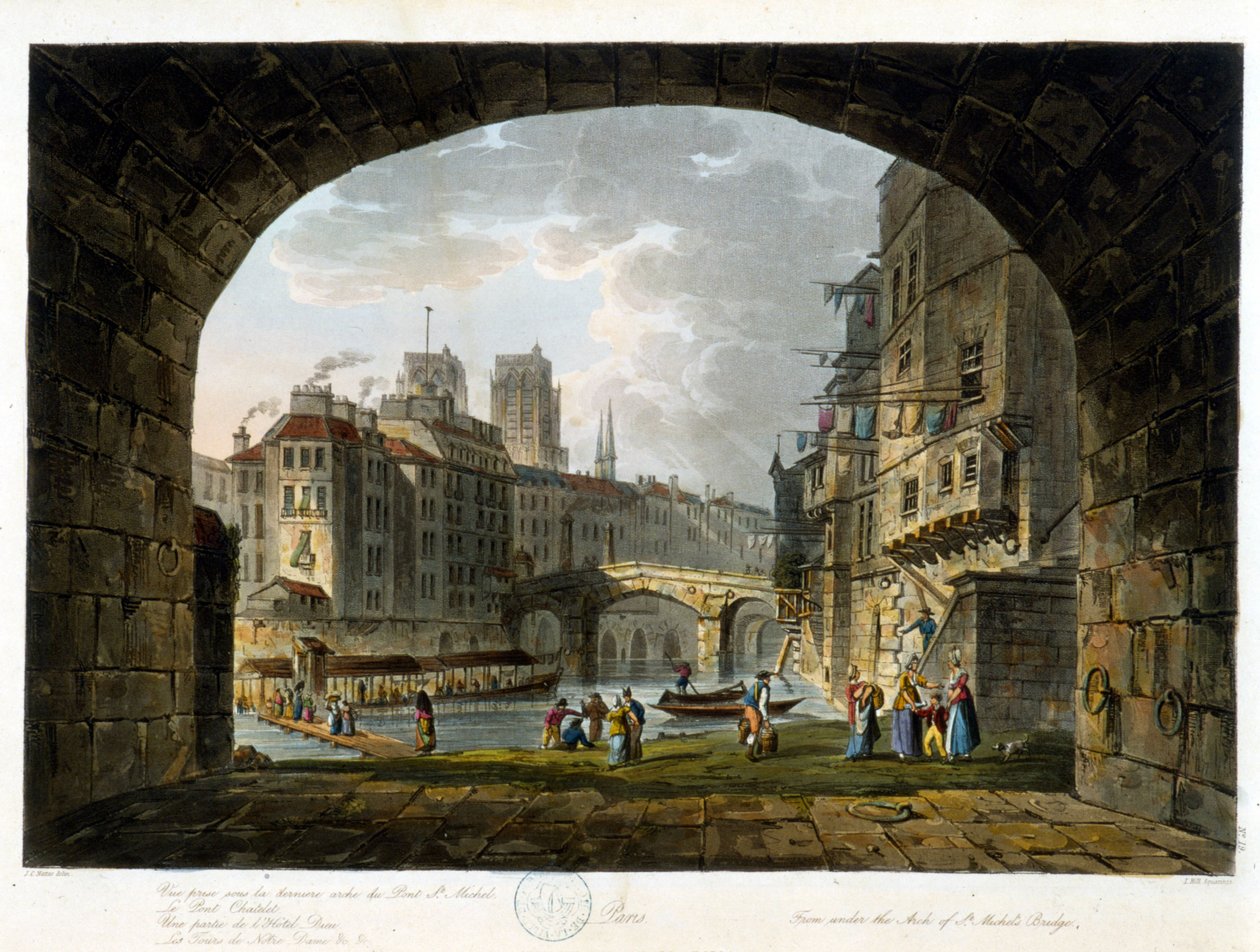 Paris: Pont Chatelet veya Peute Pont - içinde “Paris vu par J.C. Mattes”, ed. Miller, Londra by John Claude Nattes