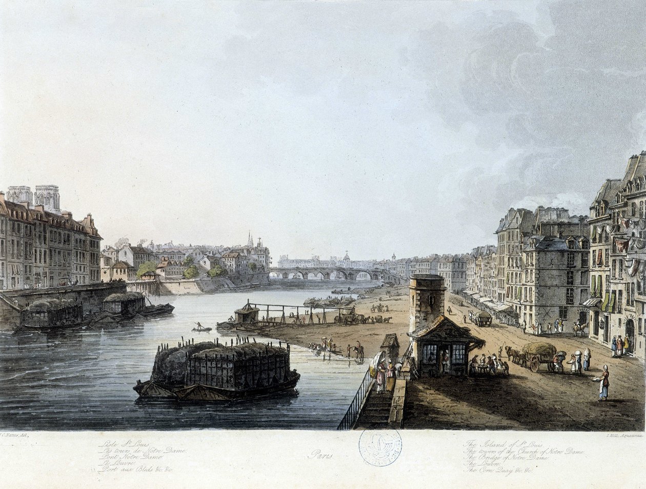 Paris, Notre-Dame köprüsü - J.C. Mats tarafından çizim, 1810 dolayları by John Claude Nattes