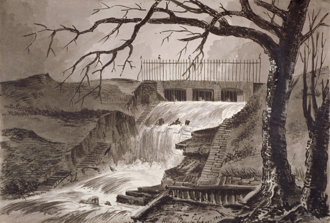 Serpentine çıkışının görünümü, Hyde Park, Londra, 1818. by John Claude Nattes