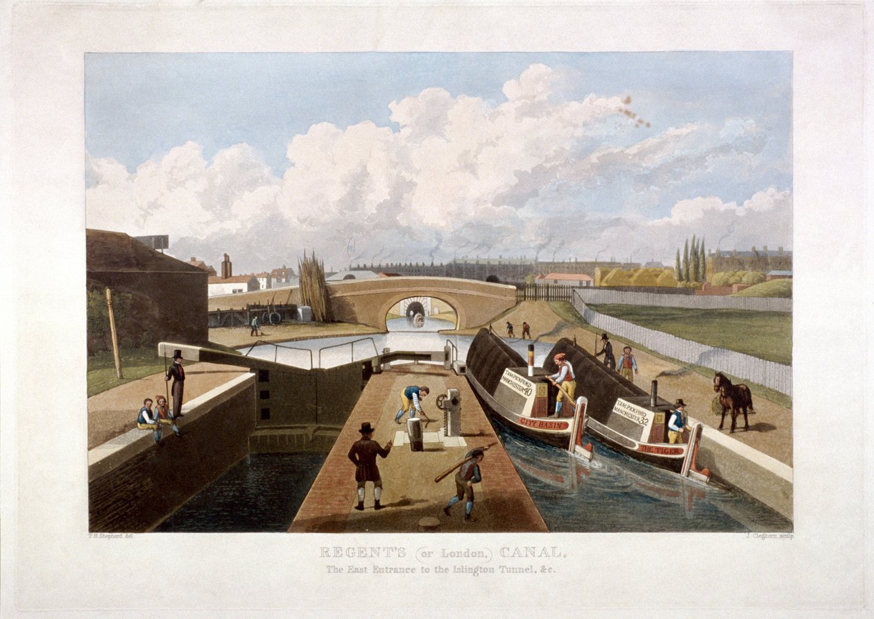 Regent Kanalı, mavnalarla, Islington, Londra, 1822 by John Cleghorn