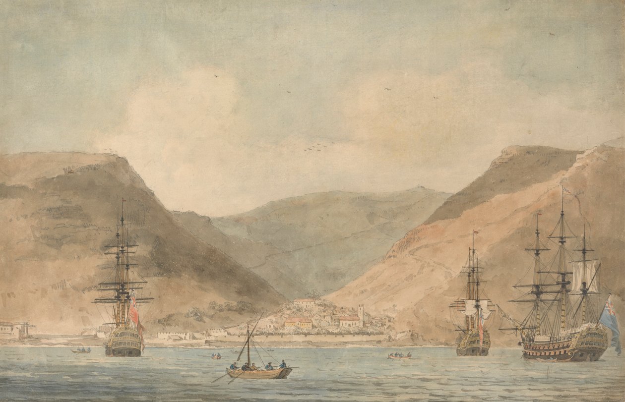Nakliye ile Denizden Jamestown, St. Helena'nın Görünümü by John Cleveley the Younger