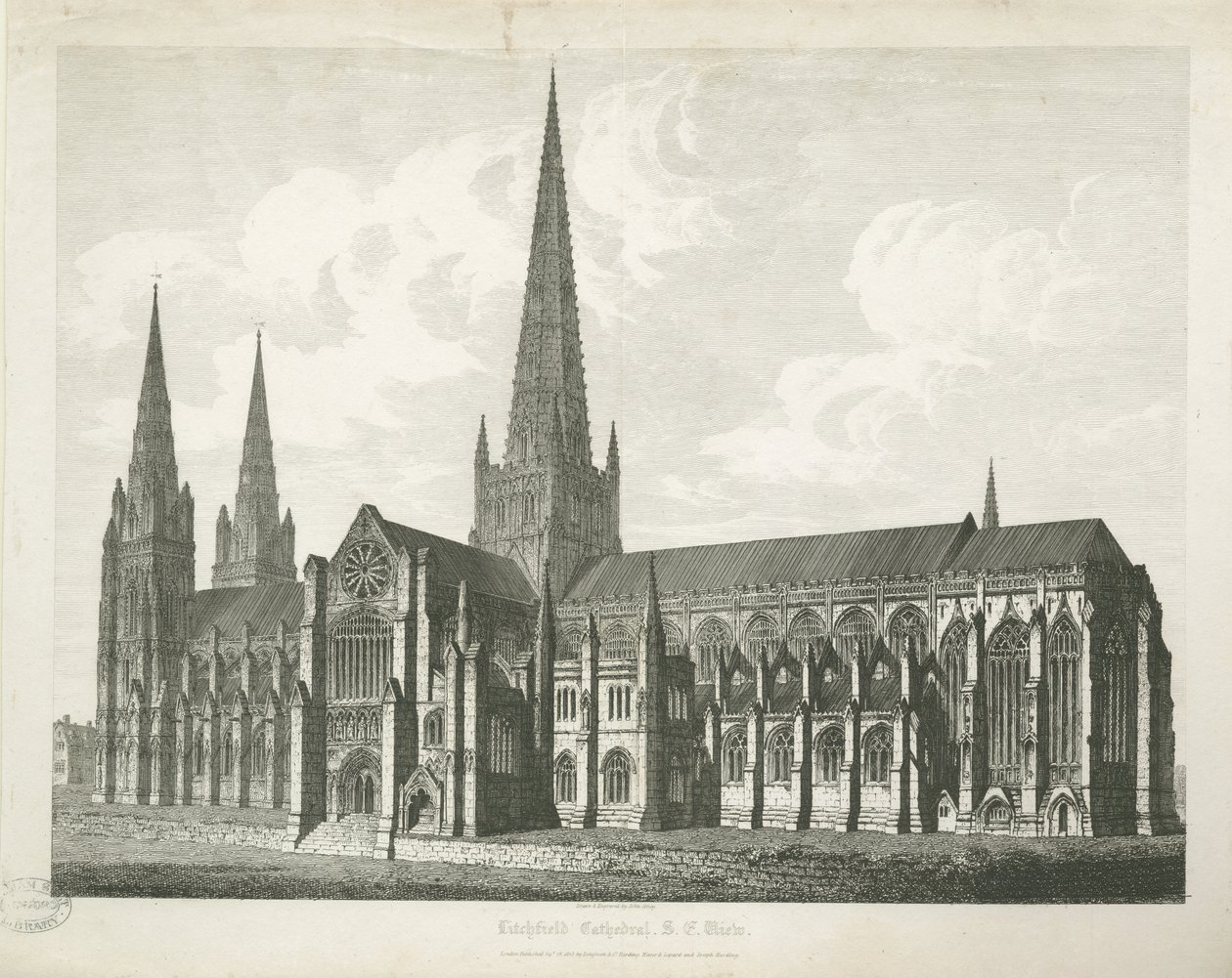 Lichfield Katedrali - Güney Doğu Görünümü: gravür, nd [c 1823] (baskı) by John Coney