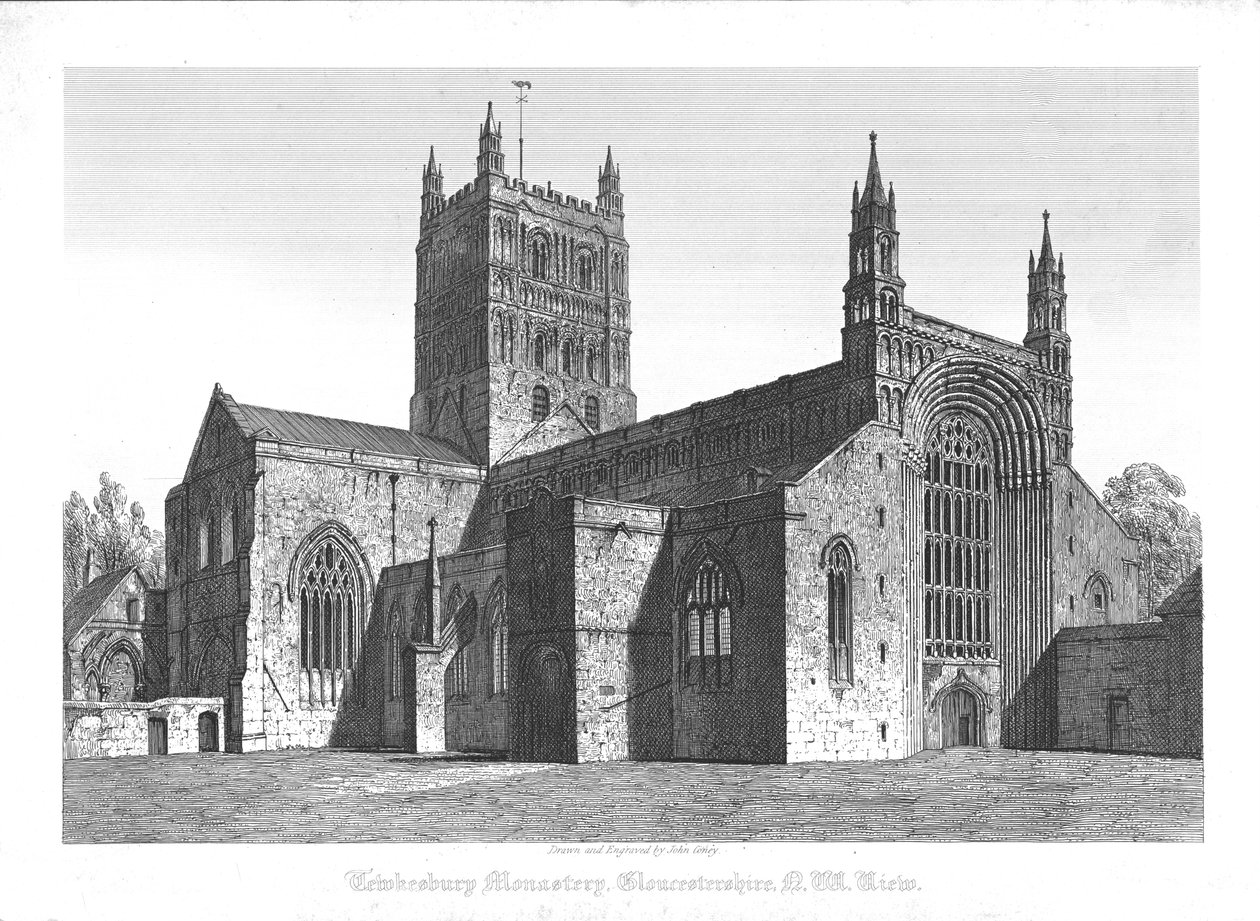 Tewkesbury Manastırı, Gloucestershire, N.W. View, 19. yüzyılın başlarında. by John Coney