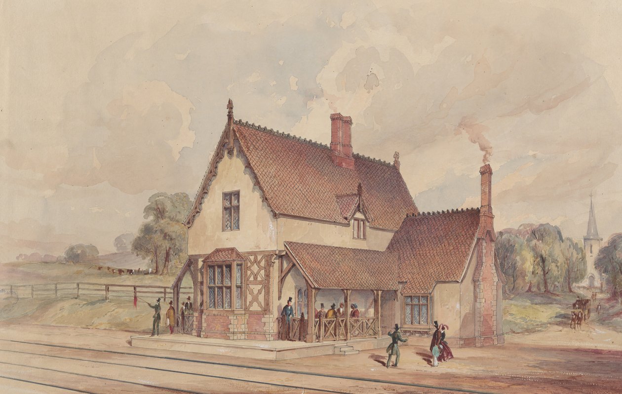 Victoria Kırsal Tren İstasyonu ve Demiryolu Geçişi, 1844-77. by John Connell Ogle