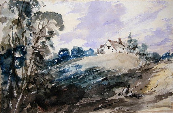 Yüksek Bir Bankada Bir Kulübe (kağıt üzerine suluboya) by John Constable