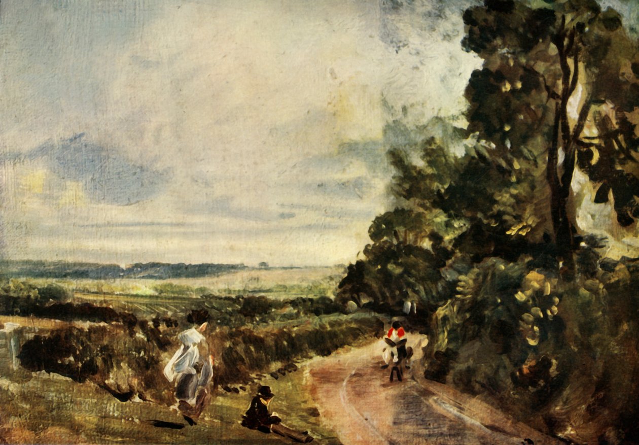 Ağaçlar ve Figürlerle Bir Köy Yolu, c1830, 1934. by John Constable